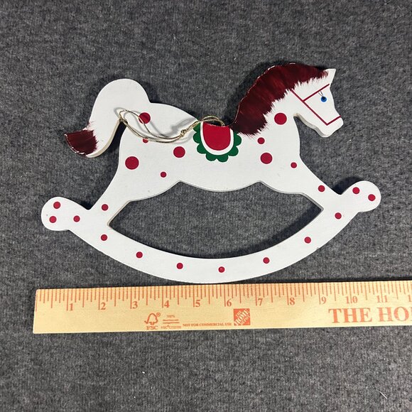 VINTAGE HUGE WOODEN ROCKING HORSE CHRISTMAS ORNAMENT - Picture 11 of 11
